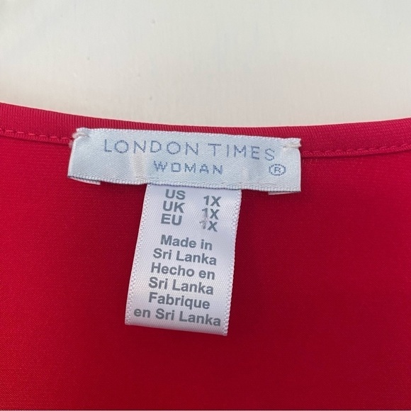 London Times Valentine’s Day Dress Soft Belted V-Neck Crossover Red Dress - Picture 4 of 9